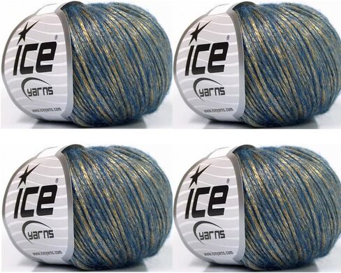 Ice Yarns Rock Star, Metallic Shine, Merino Wool Acrylic Polyamide Blend Yarn, 50 Gram (1.76 Ounces) 125 Yards (115 Meters) 4 Balls (Gold, Pink - 51553) in Saudi Arabia