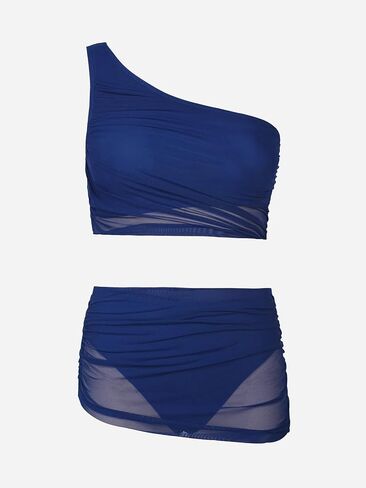 CUPSHE Women's Bikini Sets Two Piece Bathing Suit One Shoulder Ruched Mesh Mid Rise Skirt Bottom Asymmetrical in Saudi Arabia