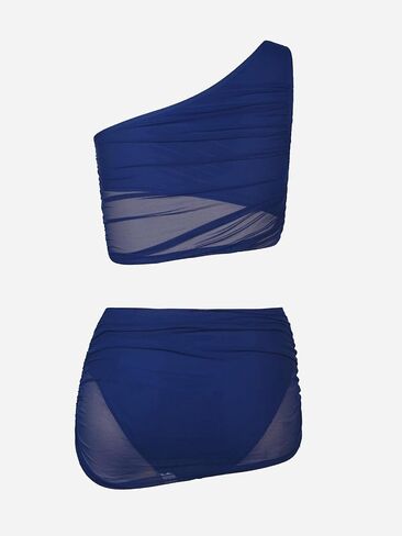 CUPSHE Women's Bikini Sets Two Piece Bathing Suit One Shoulder Ruched Mesh Mid Rise Skirt Bottom Asymmetrical in Saudi Arabia