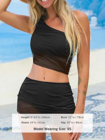 CUPSHE Women's Bikini Sets Two Piece Bathing Suit One Shoulder Ruched Mesh Mid Rise Skirt Bottom Asymmetrical in Saudi Arabia