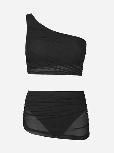 CUPSHE Women's Bikini Sets Two Piece Bathing Suit One Shoulder Ruched Mesh Mid Rise Skirt Bottom Asymmetrical in Saudi Arabia