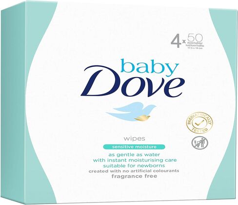 مناديل مبللة للأطفال من دوف، مرطبة للبشرة الحساسة، لا تسبب الحساسية بنسبة 0% كحول، 50 منديلًا (عبوة من 4، 200 منديل) in Kuwait