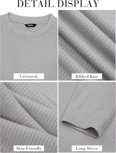 MASCOMODA Womens Ribbed Long Sleeve Crop Tops 2 Pack Casual Crewneck Tight Knit Slim Fitted Shirts Basic Layer Tees in Saudi Arabia