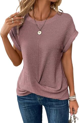 KevaMolly Womens T Shirts Solid Batwing Sleeve Cross Wrap Hem Tee Casual Tshirt Trendy Fitted Tee Tops in Saudi Arabia