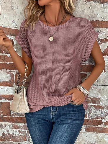 KevaMolly Womens T Shirts Solid Batwing Sleeve Cross Wrap Hem Tee Casual Tshirt Trendy Fitted Tee Tops in Saudi Arabia