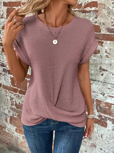 KevaMolly Womens T Shirts Solid Batwing Sleeve Cross Wrap Hem Tee Casual Tshirt Trendy Fitted Tee Tops in Saudi Arabia