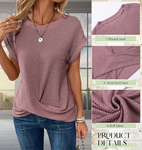 KevaMolly Womens T Shirts Solid Batwing Sleeve Cross Wrap Hem Tee Casual Tshirt Trendy Fitted Tee Tops in Saudi Arabia