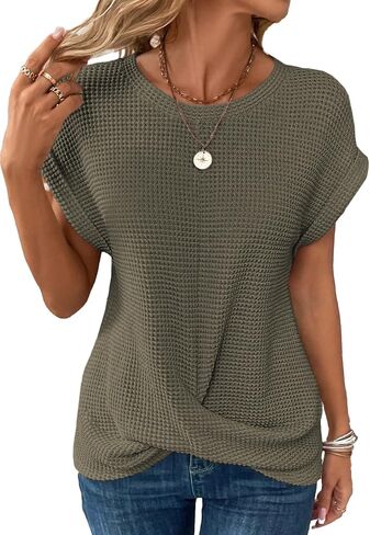 KevaMolly Womens T Shirts Solid Batwing Sleeve Cross Wrap Hem Tee Casual Tshirt Trendy Fitted Tee Tops in Saudi Arabia