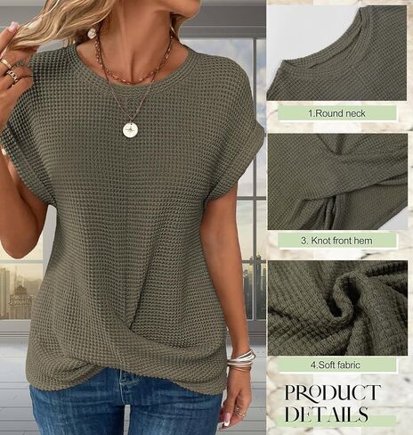 KevaMolly Womens T Shirts Solid Batwing Sleeve Cross Wrap Hem Tee Casual Tshirt Trendy Fitted Tee Tops in Saudi Arabia