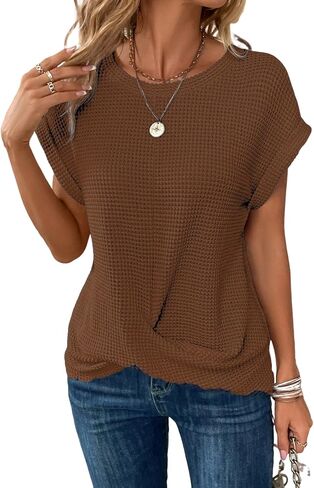 KevaMolly Womens T Shirts Solid Batwing Sleeve Cross Wrap Hem Tee Casual Tshirt Trendy Fitted Tee Tops in Saudi Arabia