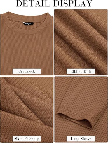 MASCOMODA Womens Ribbed Long Sleeve Crop Tops 2 Pack Casual Crewneck Tight Knit Slim Fitted Shirts Basic Layer Tees in Saudi Arabia