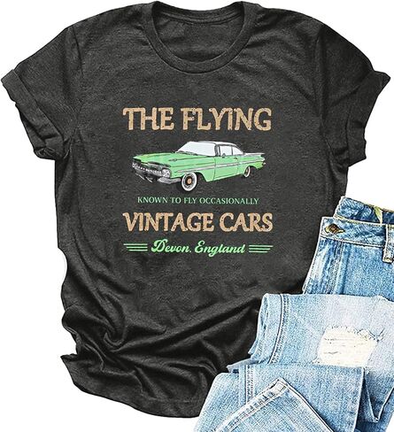 Wizard Flying Car Shirt Vintage Flying Cars Shirt Women Casual Tshirt Holiday Short Sleeve Tops in Saudi Arabia