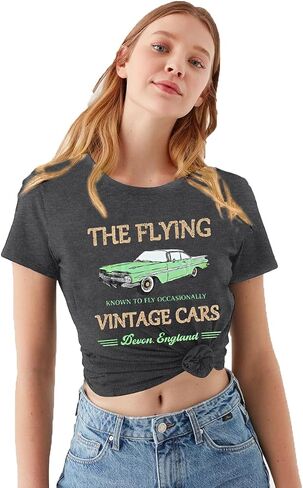 Wizard Flying Car Shirt Vintage Flying Cars Shirt Women Casual Tshirt Holiday Short Sleeve Tops in Saudi Arabia