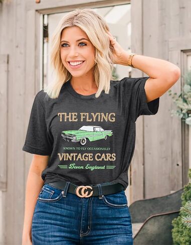 Wizard Flying Car Shirt Vintage Flying Cars Shirt Women Casual Tshirt Holiday Short Sleeve Tops in Saudi Arabia