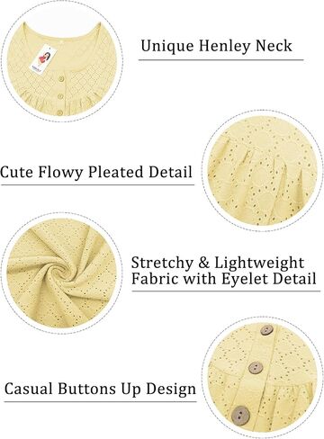 VISLILY Womens-Plus-Size-Summer-Tops Buttons Up Henley Shirts Flowy Pleated Tunics Trendy Eyelet Short Sleeve Blouses in Saudi Arabia