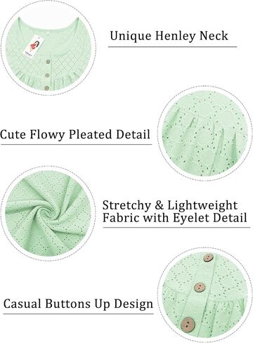 VISLILY Womens-Plus-Size-Summer-Tops Buttons Up Henley Shirts Flowy Pleated Tunics Trendy Eyelet Short Sleeve Blouses in Saudi Arabia