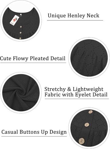 VISLILY Womens-Plus-Size-Summer-Tops Buttons Up Henley Shirts Flowy Pleated Tunics Trendy Eyelet Short Sleeve Blouses in Saudi Arabia