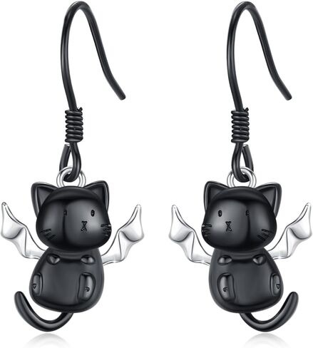 أقراط القطة السوداء للنساء من الفضة الاسترليني القطة السوداء مع الجناح أقراط متدلية على شكل قطة سوداء قوطية مجوهرات القطة هدايا لمحبي القطط للفتيات in Kuwait