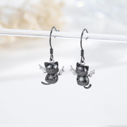 أقراط القطة السوداء للنساء من الفضة الاسترليني القطة السوداء مع الجناح أقراط متدلية على شكل قطة سوداء قوطية مجوهرات القطة هدايا لمحبي القطط للفتيات in Kuwait