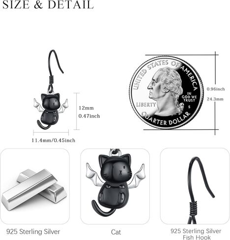 أقراط القطة السوداء للنساء من الفضة الاسترليني القطة السوداء مع الجناح أقراط متدلية على شكل قطة سوداء قوطية مجوهرات القطة هدايا لمحبي القطط للفتيات in Kuwait