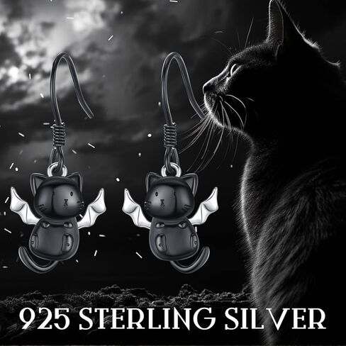 أقراط القطة السوداء للنساء من الفضة الاسترليني القطة السوداء مع الجناح أقراط متدلية على شكل قطة سوداء قوطية مجوهرات القطة هدايا لمحبي القطط للفتيات in Kuwait