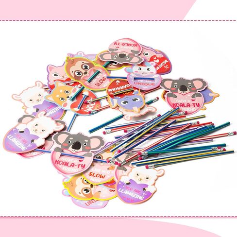ANGOLIO Valentine's Day Exchange Gift for Kids 28Pcs Colorful Soft Flexible Bendable Pencils with Valentine's Day Cards Bendy Pencil with Eraser Classroom Exchange Gift School Rewards Prizes in Saudi Arabia