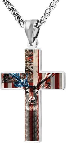 Cross Pendant Necklace Patriotic Religious Jewelry Gift for Men and Women Silver Chain in Saudi Arabia
