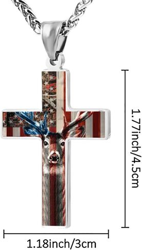 Cross Pendant Necklace Patriotic Religious Jewelry Gift for Men and Women Silver Chain in Saudi Arabia