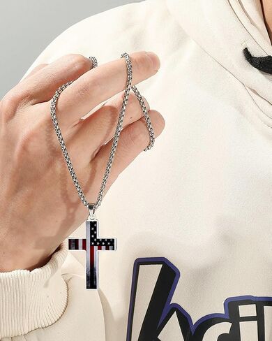 الصليب قلادة قلادة المجوهرات الدينية الوطنية هدية للرجال والنساء سلسلة فضية in Kuwait