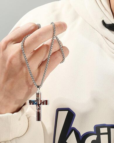 Cross Pendant Necklace Patriotic Religious Jewelry Gift for Men and Women Silver Chain in Saudi Arabia