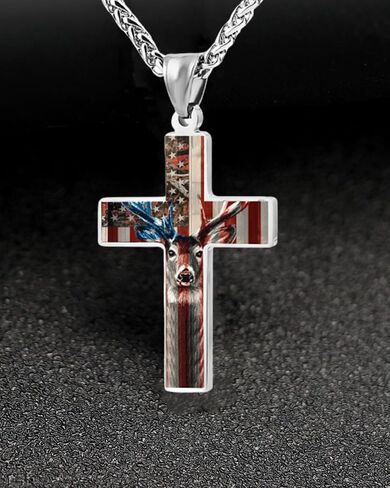 Cross Pendant Necklace Patriotic Religious Jewelry Gift for Men and Women Silver Chain in Saudi Arabia