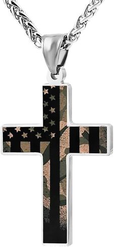 Cross Pendant Necklace Patriotic Religious Jewelry Gift for Men and Women Silver Chain in Saudi Arabia