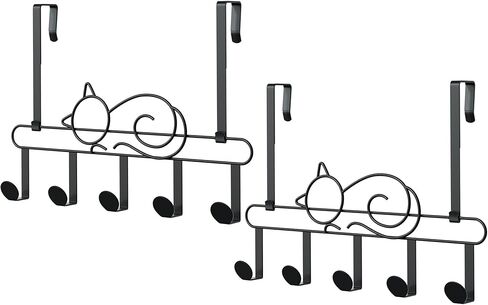 Alsonerbay Over The Door Hooks, Metal Door Hanger with 5 Coat Hooks, Cat-Shaped Heavy Duty Towel Racks with Hanging & Wall Mount Display for Bathroom Entryway Set of 2 Black in Kuwait