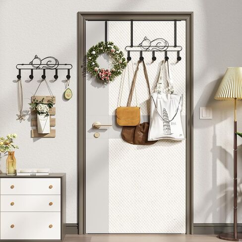 Alsonerbay Over The Door Hooks, Metal Door Hanger with 5 Coat Hooks, Cat-Shaped Heavy Duty Towel Racks with Hanging & Wall Mount Display for Bathroom Entryway Set of 2 Black in Kuwait