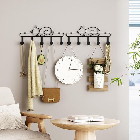 Alsonerbay Over The Door Hooks, Metal Door Hanger with 5 Coat Hooks, Cat-Shaped Heavy Duty Towel Racks with Hanging & Wall Mount Display for Bathroom Entryway Set of 2 Black in Kuwait