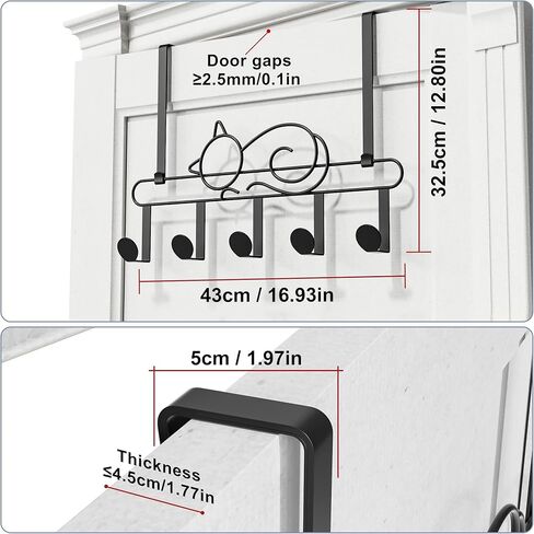 Alsonerbay Over The Door Hooks, Metal Door Hanger with 5 Coat Hooks, Cat-Shaped Heavy Duty Towel Racks with Hanging & Wall Mount Display for Bathroom Entryway Set of 2 Black in Kuwait