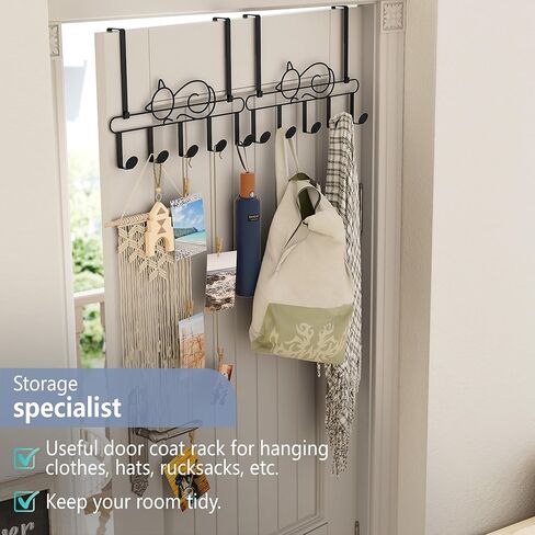 Alsonerbay Over The Door Hooks, Metal Door Hanger with 5 Coat Hooks, Cat-Shaped Heavy Duty Towel Racks with Hanging & Wall Mount Display for Bathroom Entryway Set of 2 Black in Kuwait