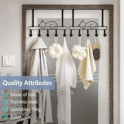 Alsonerbay Over The Door Hooks, Metal Door Hanger with 5 Coat Hooks, Cat-Shaped Heavy Duty Towel Racks with Hanging & Wall Mount Display for Bathroom Entryway Set of 2 Black in Kuwait