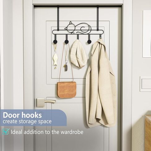 Alsonerbay Over The Door Hooks, Metal Door Hanger with 5 Coat Hooks, Cat-Shaped Heavy Duty Towel Racks with Hanging & Wall Mount Display for Bathroom Entryway Set of 2 Black in Kuwait