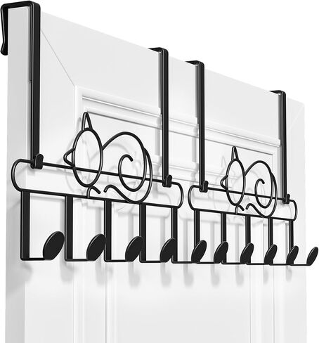 Alsonerbay Over The Door Hooks, Metal Door Hanger with 5 Coat Hooks, Cat-Shaped Heavy Duty Towel Racks with Hanging & Wall Mount Display for Bathroom Entryway Set of 2 Black in Kuwait