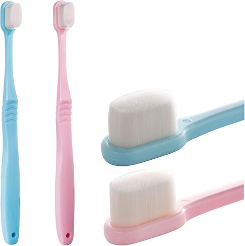 DI QIU REN Extra Soft Toothbrush for Sensitive Gums, Manual Toothbrush with 8 Tubes of 10000 Soft Floss Bristle for Gum Care, Protect Fragile Gums Good Cleaning Effect (Blue & Pink) in Saudi Arabia