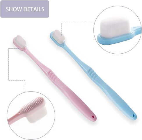 DI QIU REN Extra Soft Toothbrush for Sensitive Gums, Manual Toothbrush with 8 Tubes of 10000 Soft Floss Bristle for Gum Care, Protect Fragile Gums Good Cleaning Effect (Blue & Pink) in Saudi Arabia
