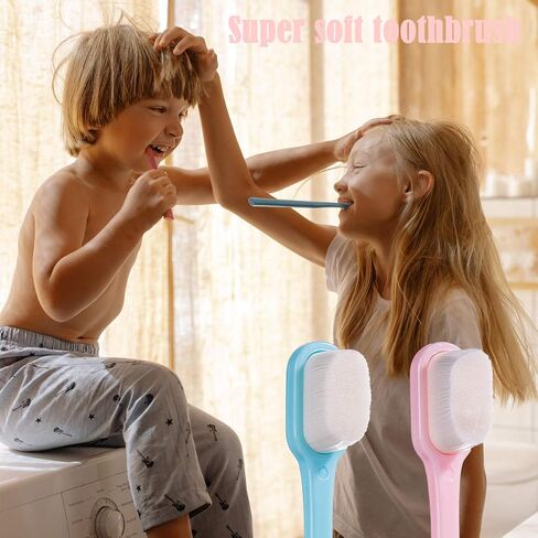 DI QIU REN Extra Soft Toothbrush for Sensitive Gums, Manual Toothbrush with 8 Tubes of 10000 Soft Floss Bristle for Gum Care, Protect Fragile Gums Good Cleaning Effect (Blue & Pink) in Saudi Arabia