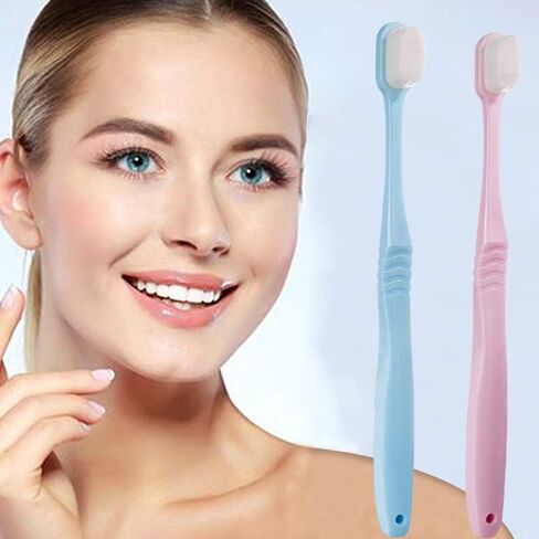 DI QIU REN Extra Soft Toothbrush for Sensitive Gums, Manual Toothbrush with 8 Tubes of 10000 Soft Floss Bristle for Gum Care, Protect Fragile Gums Good Cleaning Effect (Blue & Pink) in Saudi Arabia