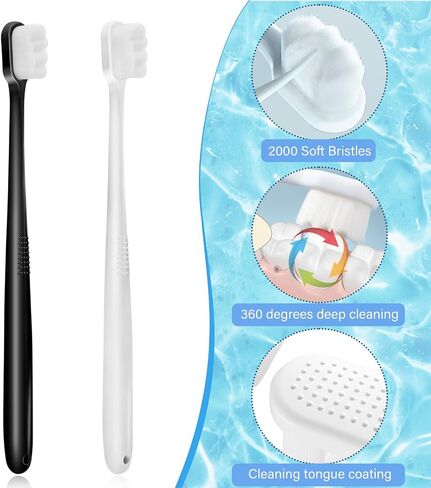 DI QIU REN Extra Soft Toothbrush for Sensitive Gums, Manual Toothbrush with 8 Tubes of 10000 Soft Floss Bristle for Gum Care, Protect Fragile Gums Good Cleaning Effect (Blue & Pink) in Saudi Arabia