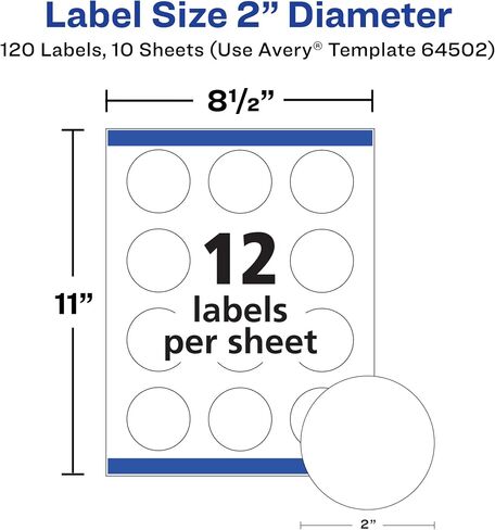 Avery Durable Waterproof Oil-Resistant Film Labels with Sure Feed Technology, 2" Round, Laser/Pigment-Inkjet, 120 Labels (64502) in Saudi Arabia
