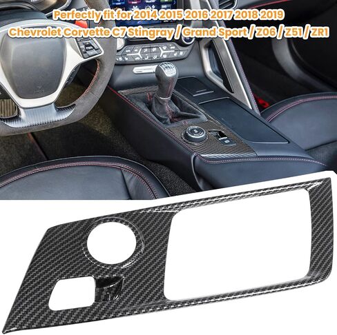 Carbon Fiber Look Control Gears Panel Protective Cover For Chevrolet Corvette C7 Z06 Z51 ZR1 Stingray Grand Sport 2014 2015 2016 2017 2018 2019 Interior Accessories Shift Box Trim Manual Gear (Black) in Saudi Arabia