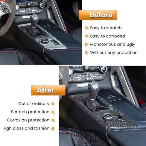 Carbon Fiber Look Control Gears Panel Protective Cover For Chevrolet Corvette C7 Z06 Z51 ZR1 Stingray Grand Sport 2014 2015 2016 2017 2018 2019 Interior Accessories Shift Box Trim Manual Gear (Black) in Saudi Arabia