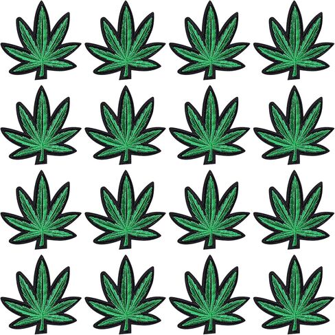 FVVMEED 16 قطعة من رقع أوراق القيقب مطرزة بالأعشاب الرجعية مخيطة على رقعة Boho Hippie Bud Plant شارات جديدة وشعارات مطرزة وسترة راكب الدراجة النارية وشارات حديدية على الظهر أو الخياطة على القماش لإصلاح الحرف اليدوية in Kuwait
