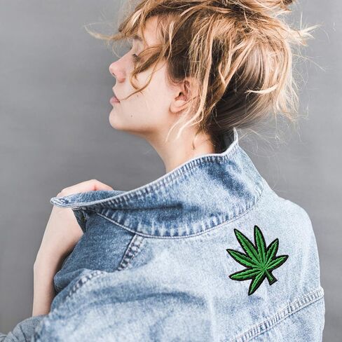 FVVMEED 16 قطعة من رقع أوراق القيقب مطرزة بالأعشاب الرجعية مخيطة على رقعة Boho Hippie Bud Plant شارات جديدة وشعارات مطرزة وسترة راكب الدراجة النارية وشارات حديدية على الظهر أو الخياطة على القماش لإصلاح الحرف اليدوية in Kuwait